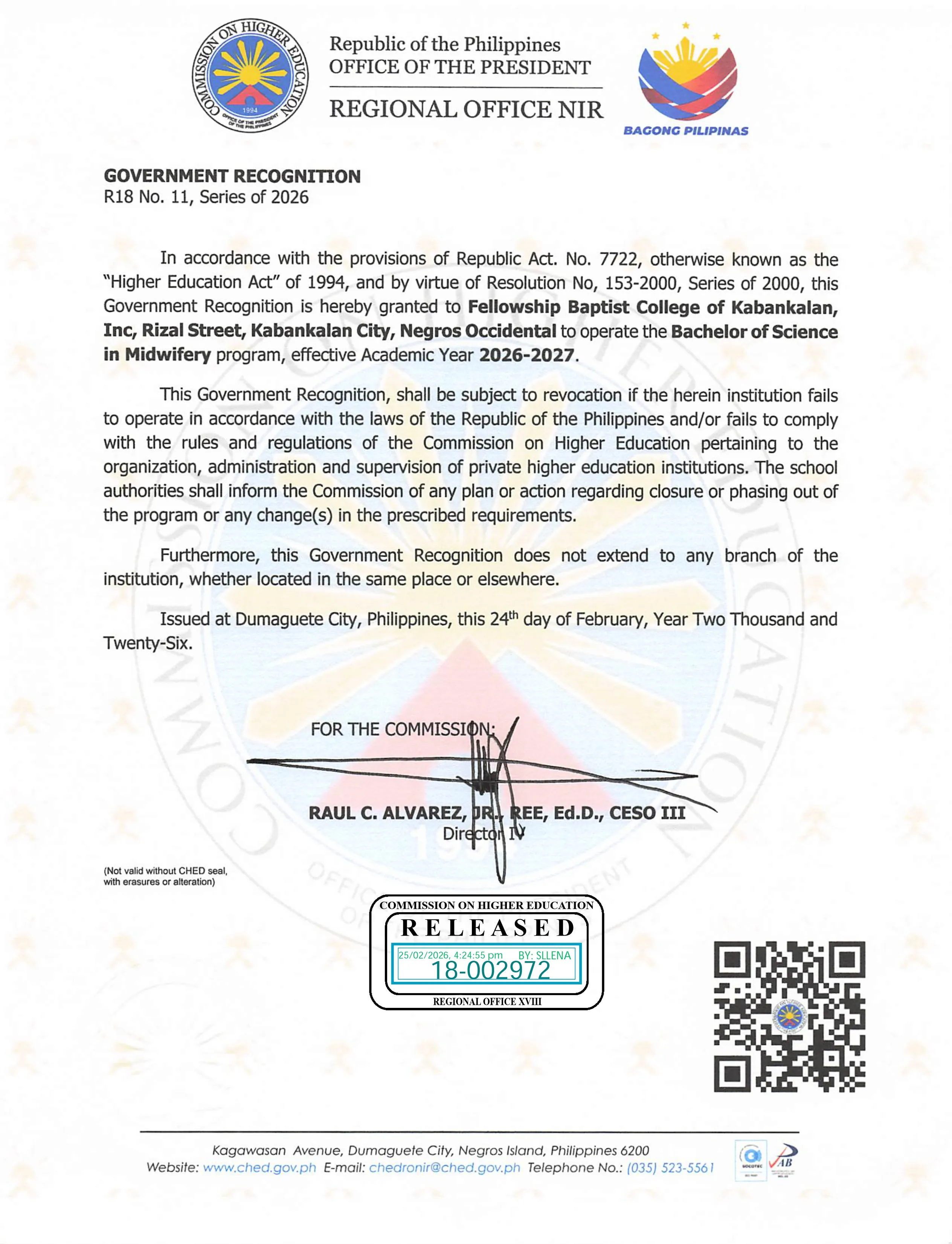 BS Midwifery Program Government Recognition